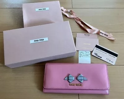 Miumiu Long Wallet Pink Ribbon Shipping From Japan • 110€
