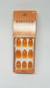 NUEVO Kiss Nails Impress Press On Manicura Gel Almendras Rebecca Minkoff Gemas Naranja. - Imagen 1 de 1