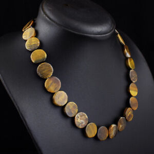 Untreated Round Shape 259 Cts Earth Mined Tiger Eye Beaded Necklace SK 26E427