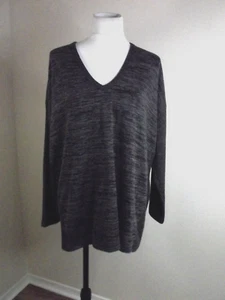 Terra & Sky Womens V-Neck Pullover Tunic TOP - Size 1X - Heathered Black Long Sl - Picture 1 of 6