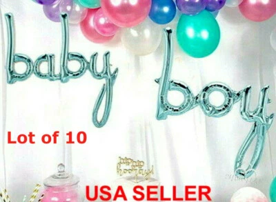 Lot of 10 Pastel Blue "Baby Boy" Foil Balloon Baby Shower Decorations - Image 1 of 4
