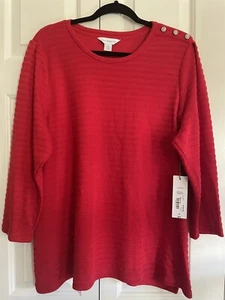 Suéter Liz Claiborne Rojo Ligero Acanllado con Hombro Embellecido 1X - Imagen 1 de 4