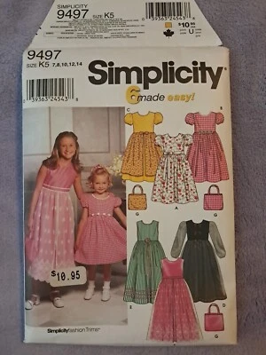 Simplicity Pattern #9497 Girls Dresses with Purse  Size 7-8-10-12-14 - Image 1 of 3