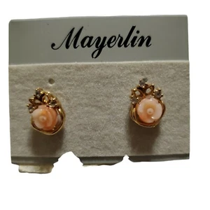Nuevos pendientes de poste de brote de flor Mayerlin de cristal naranja rosa de colección perforados - Imagen 1 de 6