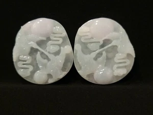 A Pair Fine Chinese Collection Green &Purple Jade  Pendant.19C(Crane & Bat) - Picture 1 of 11