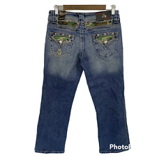 J-Star Cropped Ankle Length Blue Denim Jeans Camo Accent Studded Girl’s 9/10 NWT