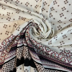 Pannello viscosa floreale avorio bordo materiale costume abito tessuto artigianale metro 58" - Foto 1 di 2