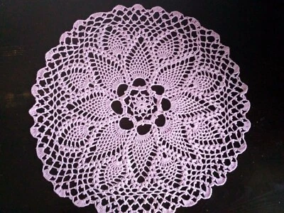 Pink crochet doily Lace tablecloth Handmade table cover 19 inches Vintage style - Image 1 of 4