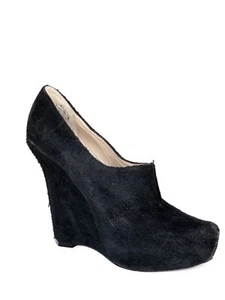 JEAN MICHEL CAZABAT Fedora Black Distressed Suede Wedge Platform Booties 37/7 - Picture 1 of 4