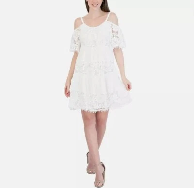 Signature By Robbie Bee Womens Ivory Lace Fit & Flare Dress Petites PL - Image 1 of 2