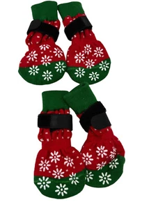 Non-Slip Dog Socks Pet Puppy Shoes Christmas for Dogs Red Green Snowflakes - Picture 1 of 4