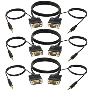 3 piezas 3FT SVGA Super VGA 3.5mm Cable Auxiliar Audio Video Macho a Macho Monitor 15 Pin - Imagen 1 de 5