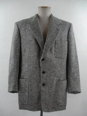 Men's S M 38R 40R Vtg 1940's Black Gray Heavy Tweed Hacking Suit Jacket Blazer - Image 1 of 4