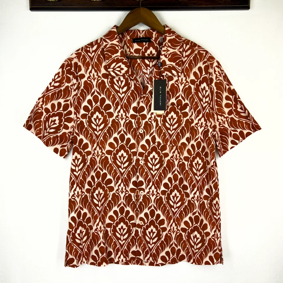 Elie Tahari Button Up Tribal Hawaiian Men's Short Sleeve Size Medium NWT $78 - Image 1 of 4