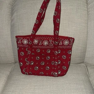 Vera Bradley Get Carried Away Red Band Tote Bag Red White Black Floral Retired - Picture 1 of 6