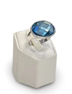Lia Sophia "Prisma" Blue Cut Crystal Stone Silver Tone Ring Size 7 - Image 1 of 4