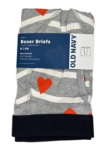 Old Navy Men’s Soft-Washed Boxer Briefs Gray Hearts 6” Inseam Size Small Medium - Picture 1 of 3