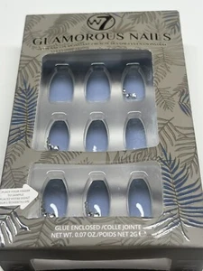 NAIL DECOR /ART  BOX OF 24 FALSE NAILS  BLUE/GREY WITH DIAMOND TRIM COFFIN SHAPE - Picture 1 of 1