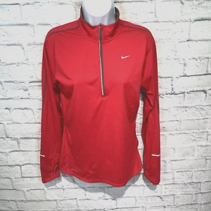 Nike Top Womens Medium Red Long Sleeve Quarter Zip Dri-fit Active Wear - Picture 1 of 15