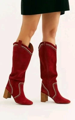 Bota Free People x Jeffrey Campbell Lolita Tachonada Gamuza Roja Talla 5 $278 Foto 1 de 4