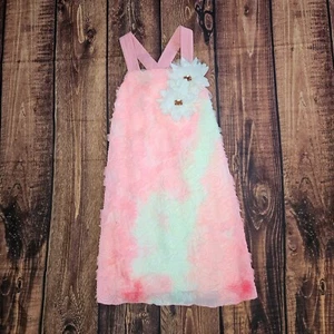 CACHCACH Girls Pink Cream Tie Dye Ruffled Tulle Dress Flowers Bow Accent Size  6 - Picture 1 of 7