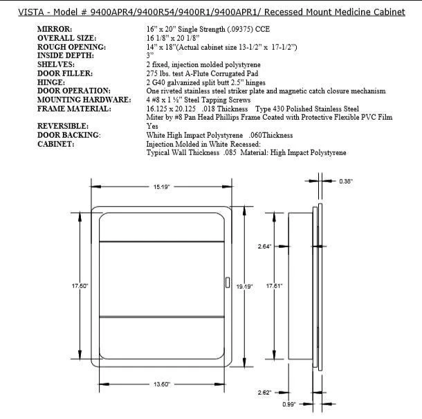 ARMARIO MEDICINAL 16X20 ESPEJO EMPOTRADO ESTUCHE MONTAJE LOTE DE 4 ARMARIOS Foto 1 de 4