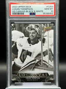 2023-24 Upper Deck Series 2 Logan Thompson Canvas B&W #C203 Knights PSA 10 POP 1 - Bild 1 von 2