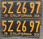 License Plates Pair California 1933 Vintage Black 5Z 26 97