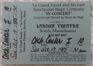 Le Grand David used magic show ticket Oct. 19, 1985 from Beverly, Massachusetts - Picture 1 of 2