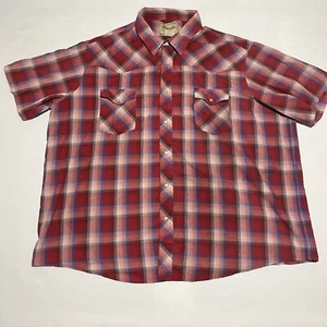 Wrangler Western Shirts Mens Pearl Snap 3XL Red Plaid Short Sleeve Pocket Adult - Picture 1 of 10