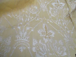 VTG NWOT Gold Fleur-de-lis Jacquard Woven Damask Tablecloth Oblong 82x104” - Picture 1 of 7