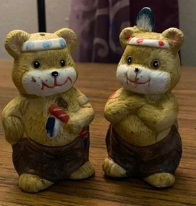 Vintage Bear dressed as Indians Salt & Pepper Shakers - Picture 1 of 10