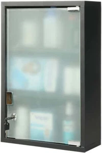 18-Inch Bathroom Metal Storage Cabinet with 3 Shelves Locking Glass Door & Keys - Picture 1 of 7