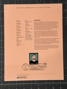 #3652 37c ANDY WARHOL FDI PITTSBURGH,PA AUG 9-2002 USPS SOUVENIR PAGE - Picture 1 of 1