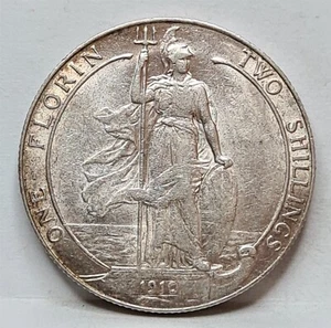 BRITAIN ENGLAND UK Florin 2 Shillings 1910 XF+ Edward VII Silver Scarce #E64 - Picture 1 of 6