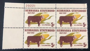 1967 Nebraska Statehood 5 Cent 5c Stamp Block of 4 Scott #1328 - Picture 1 of 5