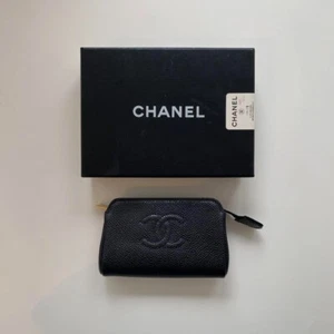 CHANEL Caviar Skin Coco Mark Pouch Accessory Case Leather Women#O1114 - Picture 1 of 10