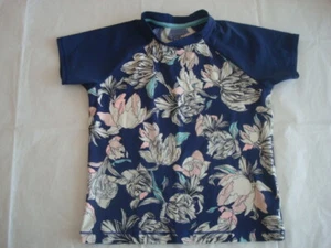 Athleta Girls Small 7Y Floral Short Sleeve Rash Guard Navy Blue - Picture 1 of 8