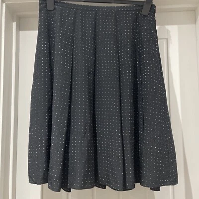 JAEGER Skirt Black & Ivory Spotted Lined 100% Silk Box Pleat Size 14 Uk - Image 1 of 4