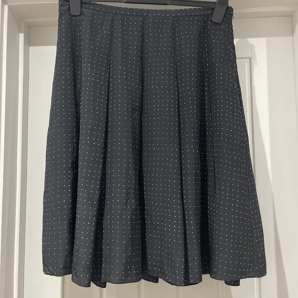 JAEGER Skirt Black & Ivory Spotted Lined 100% Silk Box Pleat Size 14 Uk - Image 1 of 4