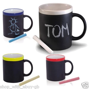 Black Chalk Board Mug with Coloured Trim Chalk Included Draw on a Mug Write Mug - Picture 1 of 10