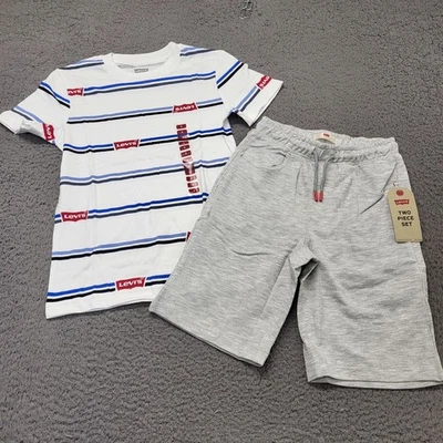 New Levi's Boys (2 Pack Set) Size 8 Graphic Logo T-shirts & Gray Shorts Youth    - Image 1 of 4