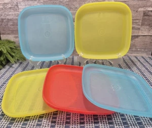 Tupperware Set of 5 - Square Lunch, Kids & Picnic 8" Plates Sheer Variety Colors - Picture 1 of 6
