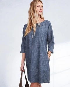 Eileen Fisher Chambray Organic Cotton Hemp Shift Dress L - Picture 1 of 9