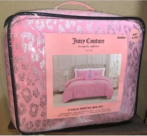 Juicy Couture Pink/Silver Leopard Print QUEEN Set Comforter, Shams,Sheets,Pillow - Picture 1 of 4