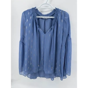 Blusa Top Jennifer Lopez XL Azul Plateado Metálico Manga Larga - Imagen 1 de 7