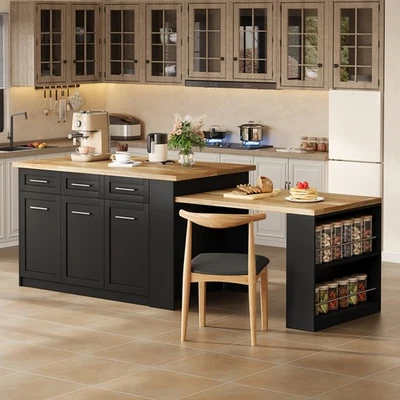 Kücheninsel mit Ausziehbare Esstisch Küchentheke Küchenschrank, 6 Schubladen - Bild 1 von 4