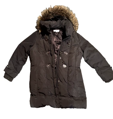 Chaqueta de Invierno CK Marrón Larga Rellena de Plumón con Capucha Forrada de Piel Desmontable - Mujer s XL Foto 1 de 4