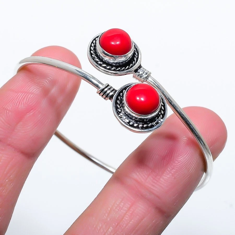 Red Coral Gemstone Handmade 925 Sterling silver Adjustable Cuff Bracelet - Image 1 of 1