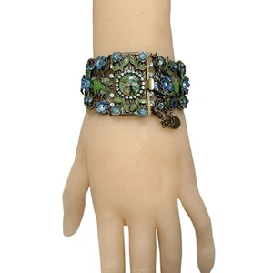 Michal Negrin Blue Crystals Bracelet Wide Floral Vintage Small Stones Missing - Picture 1 of 13